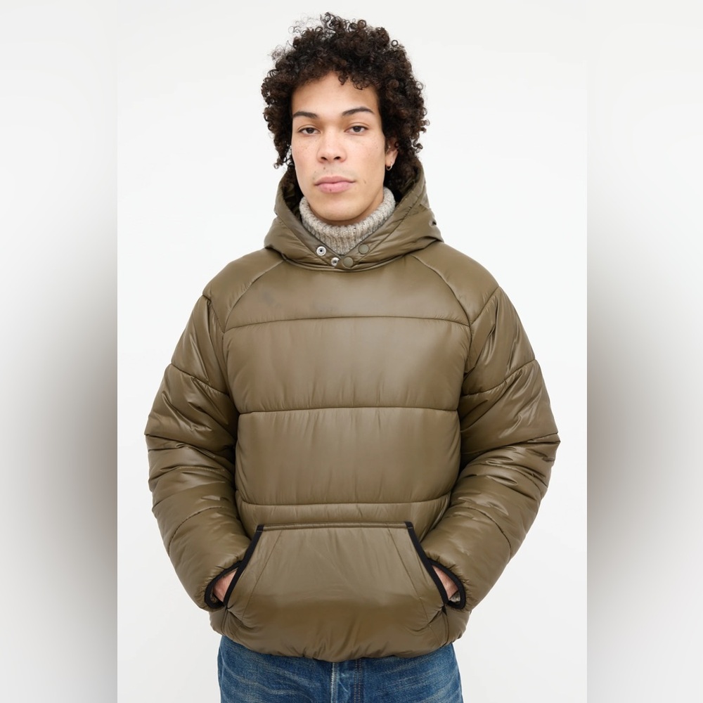 Aime Leon Dore ALD Double Snap Down Puffer Hoodie Khaki Olive Medium